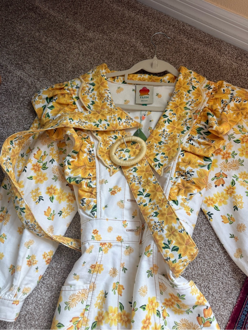 FARM Rio Yellow Floral Ruffle-Trim Long Sleeve Dress - Picture 3 of 3